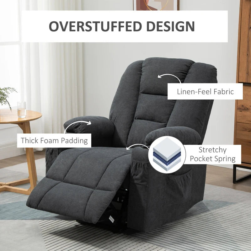 Charcoal Grey Elderly Lift Chair with Remote Control and Storage