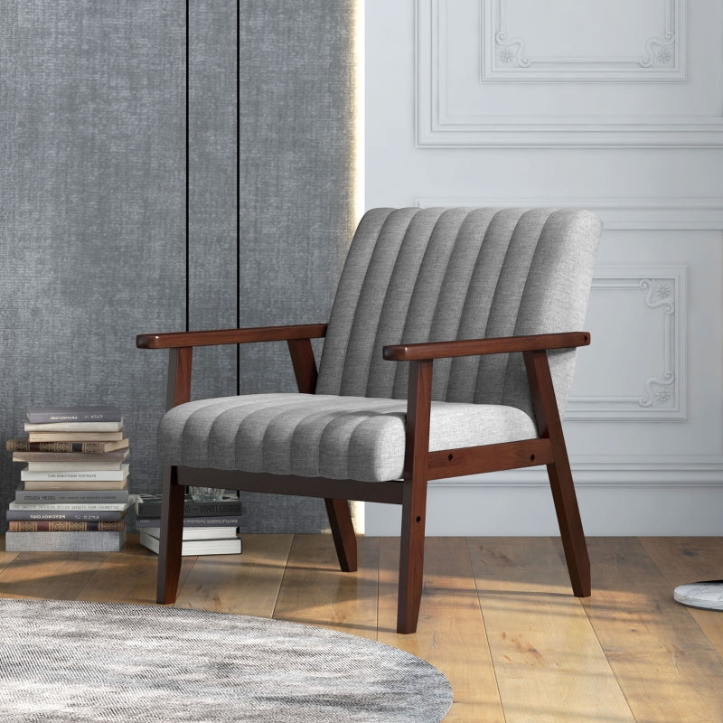 Grey Mid Century Accent Chair with Wooden Legs