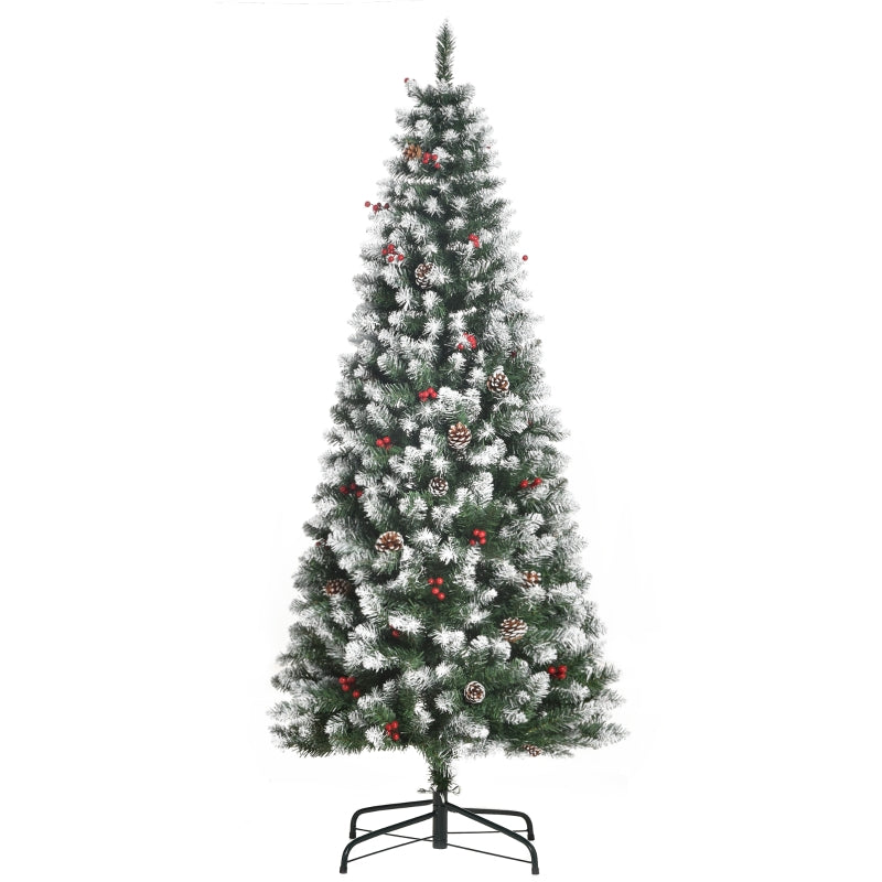 6FT Green Artificial Christmas Tree with Red Berries and Pinecones