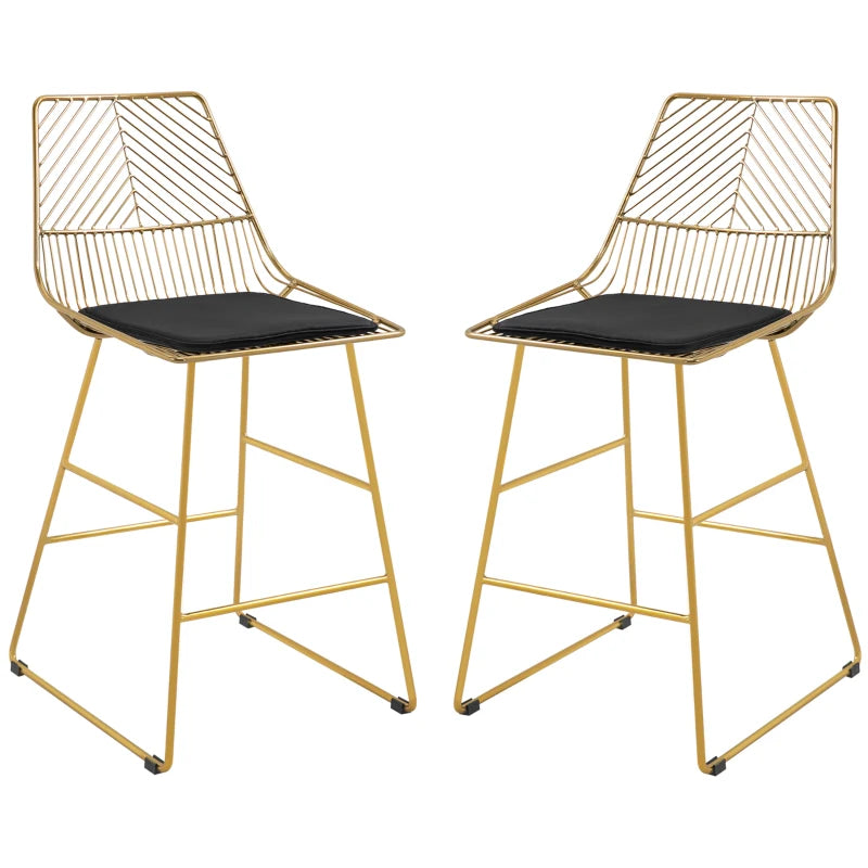 Gold Wire Metal Bar Stools Set of 2 for Kitchen and Bar Counter