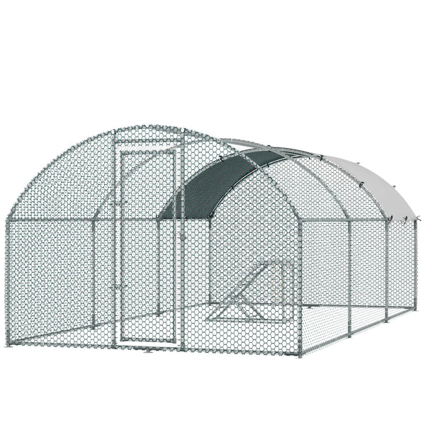 Large Chicken Run with Activity Shelf and Cover, 2.8 x 5.7 x 2m, Green