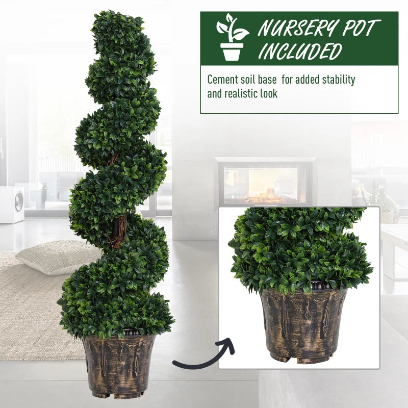 Set of 2 Green Artificial Boxwood Spiral Topiary Trees 120cm