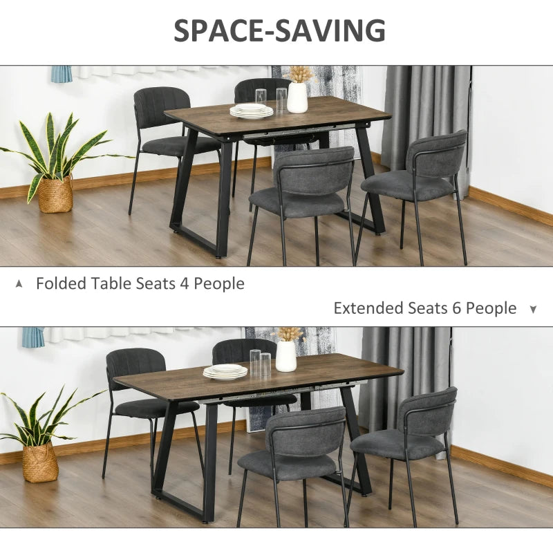 Extendable Wood Effect Dining Table for 4-6 People - Steel Frame, Hidden Leaves