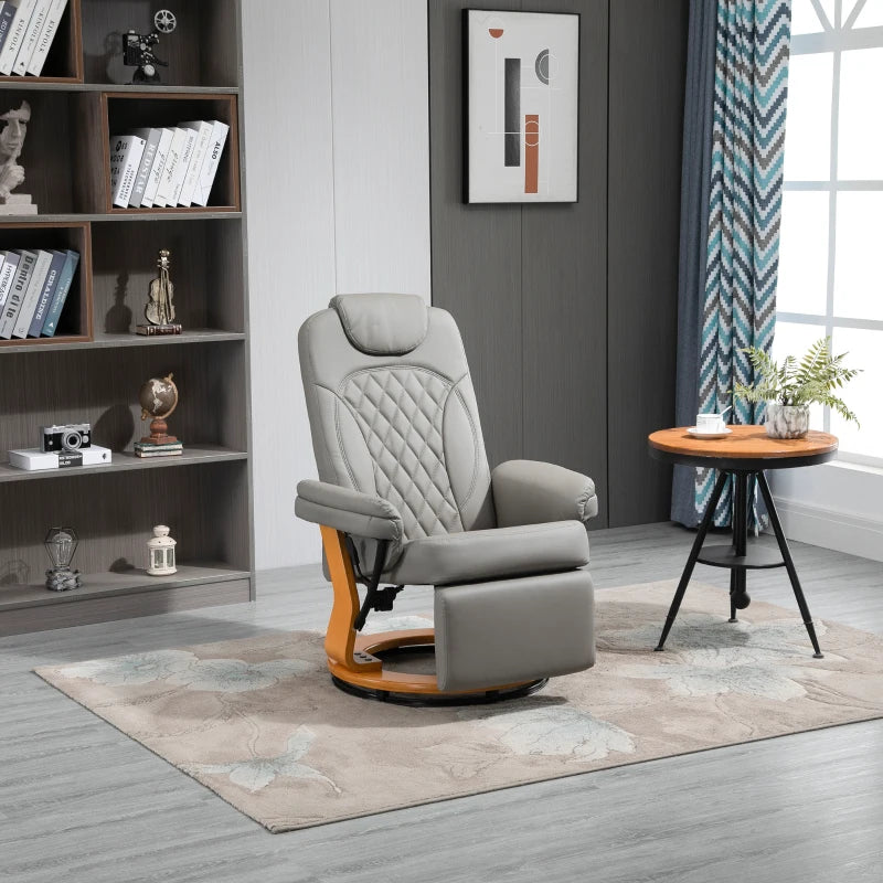 Grey PU Recliner Chair with Footrest and Headrest