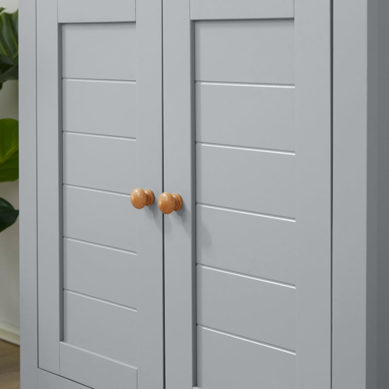 Grey Bathroom Floor Cabinet with Double Doors and Adjustable Shelf