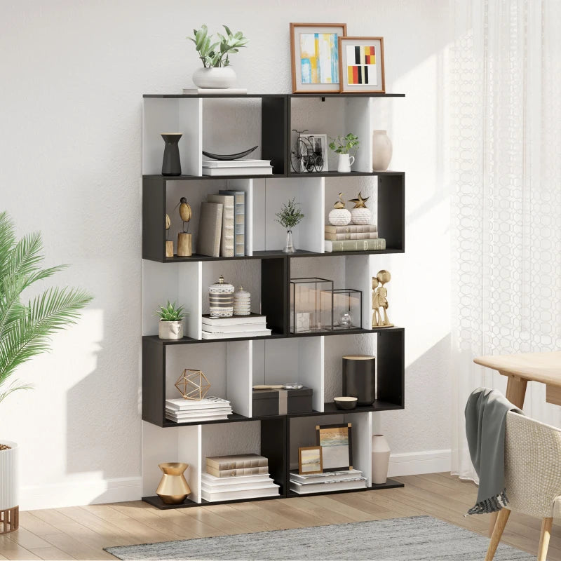 Black 5-Tier S-Shaped Bookcase Shelving Unit