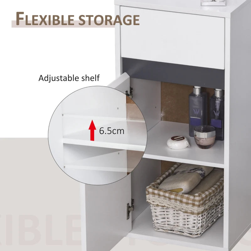 White Tri-Compartment Bathroom Storage Cabinet