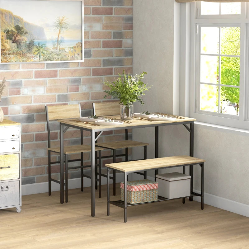 4-Piece Dining Set with Table, Chairs, and Bench - Grey