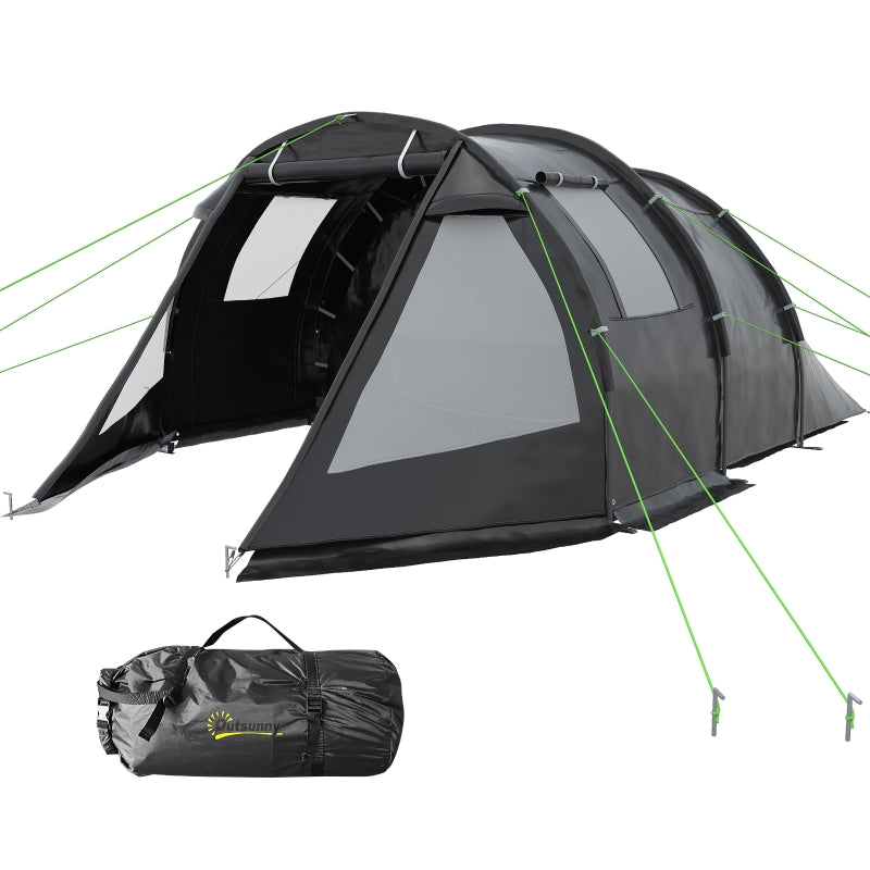 Black 3-4 Person Tunnel Camping Tent with Windows and Covers