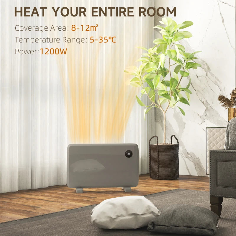 Grey Electric Convector Heater - Adjustable Thermostat, Timer