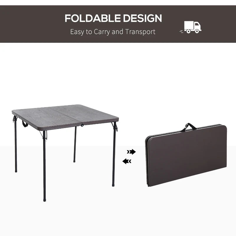 Portable Metal Picnic Table - Compact Outdoor Furniture, Black/Brown, 86x86x71.5 cm