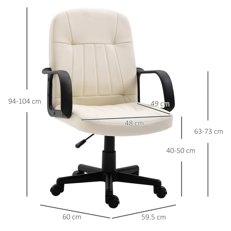 Cream Swivel Office Chair with Armrests and Wheels