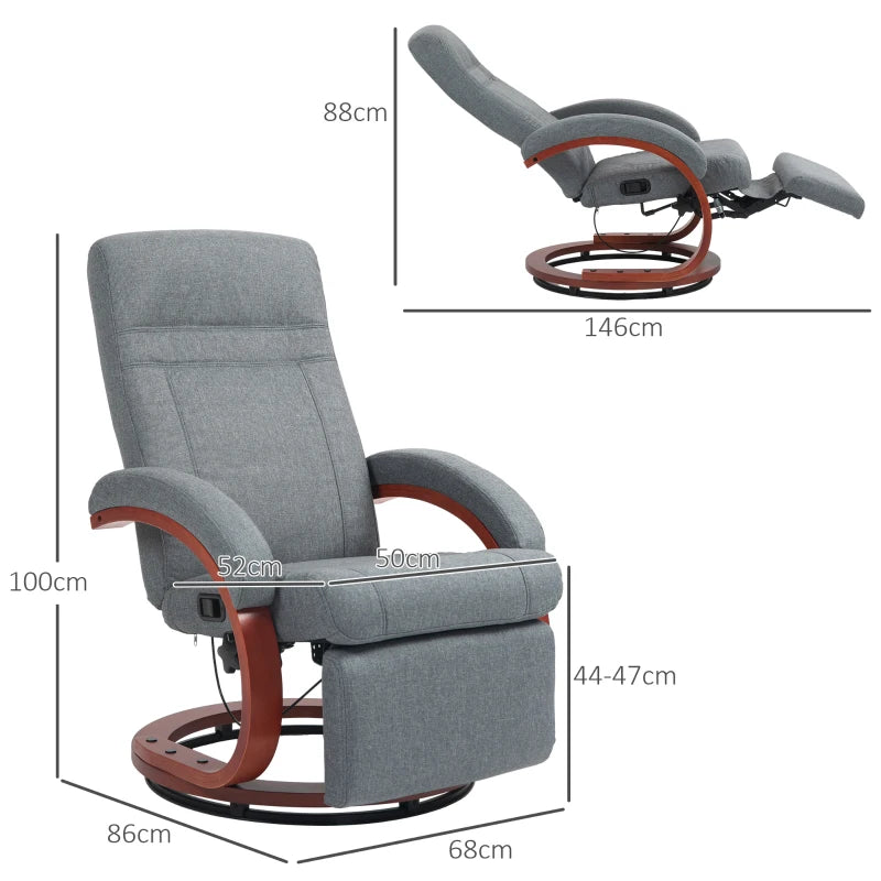 Grey Manual Reclining Swivel Chair with Footrest