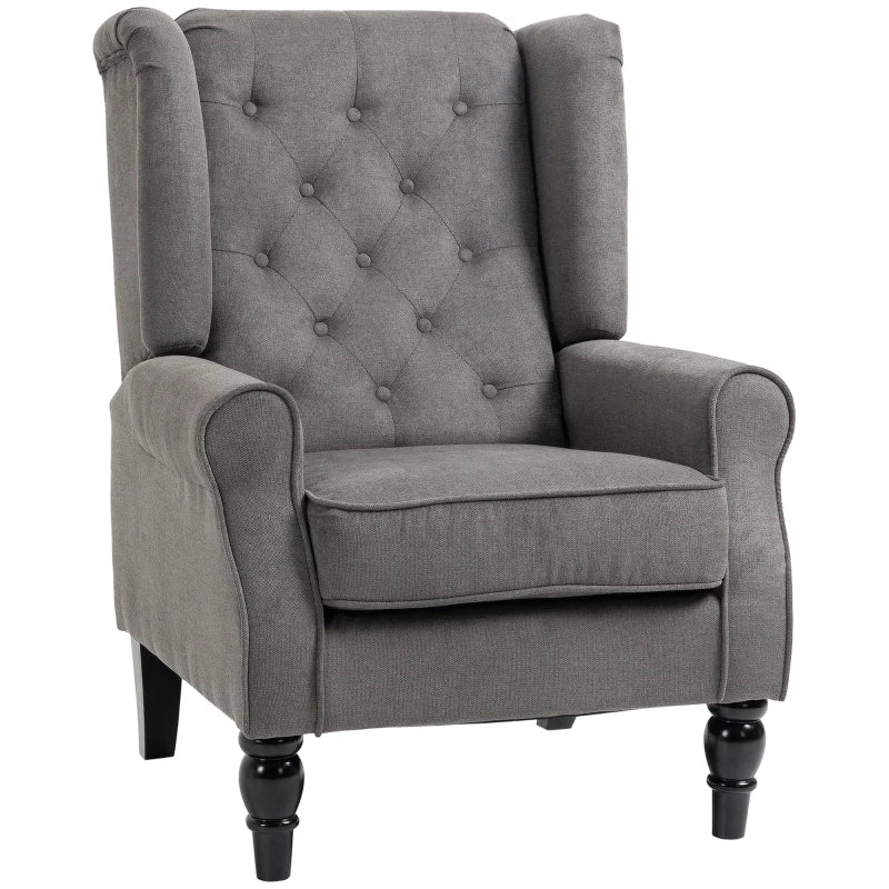 Dark Grey Retro Wingback Armchair with Button Tufted Design