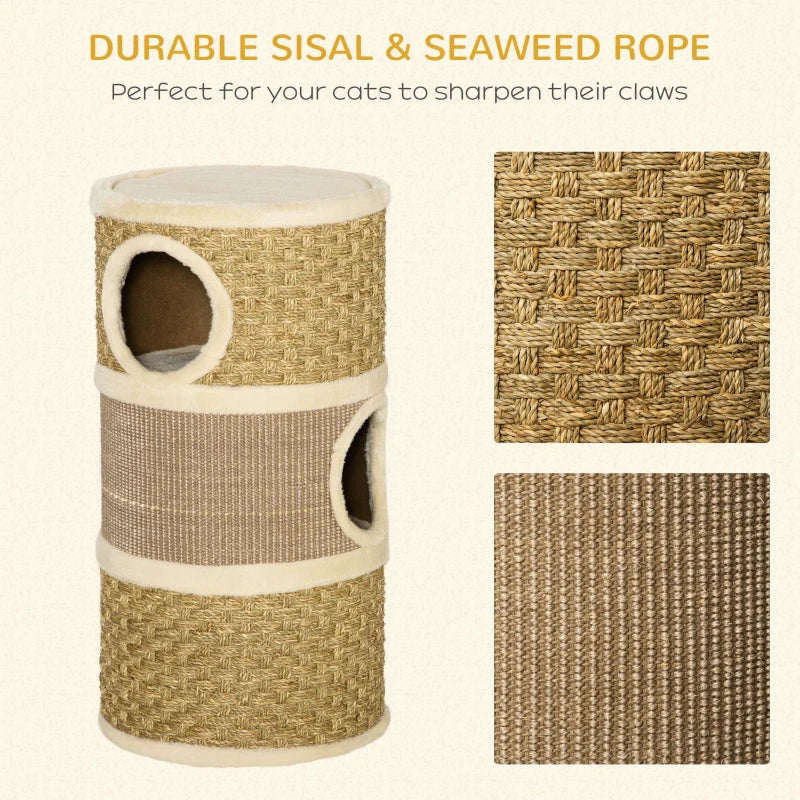 Cat Scratching Tower with Sisal Rope and Plush Platform - Grey