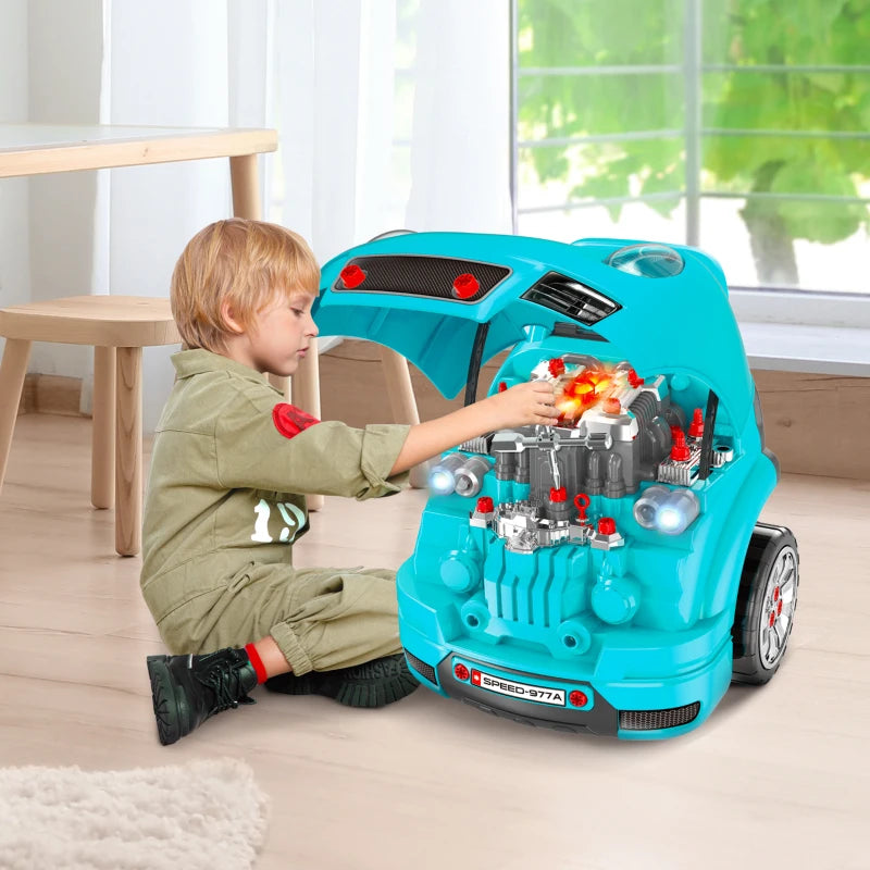 Teal Kids Truck Engine Toy Set with Horn & Light, Car Key - Ages 3-5