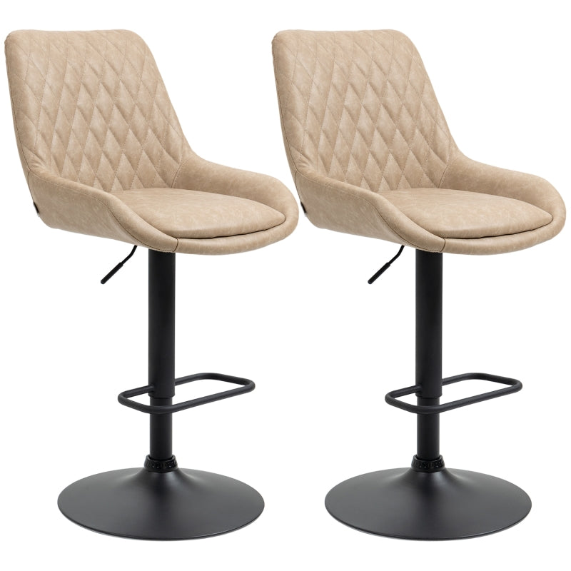 Adjustable Swivel Bar Stools Set of 2, Light Khaki Upholstered Kitchen Chairs