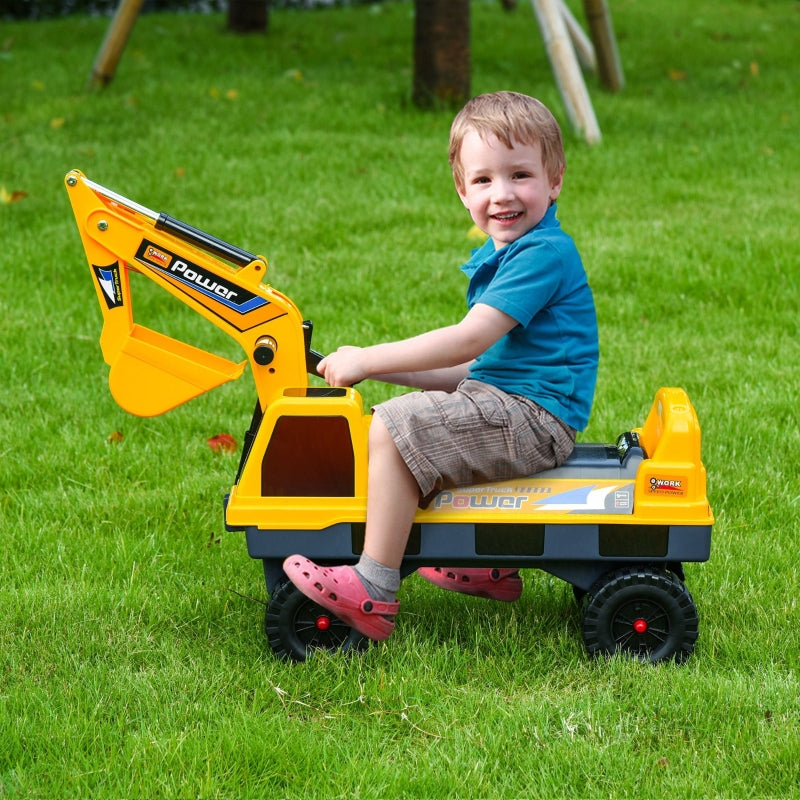 Kids Yellow Ride-On Excavator with Detachable Digging Bucket and Grab Bucket