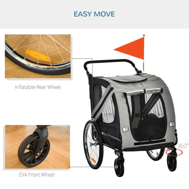 Grey Pet Bike Trailer Stroller with Reflectors