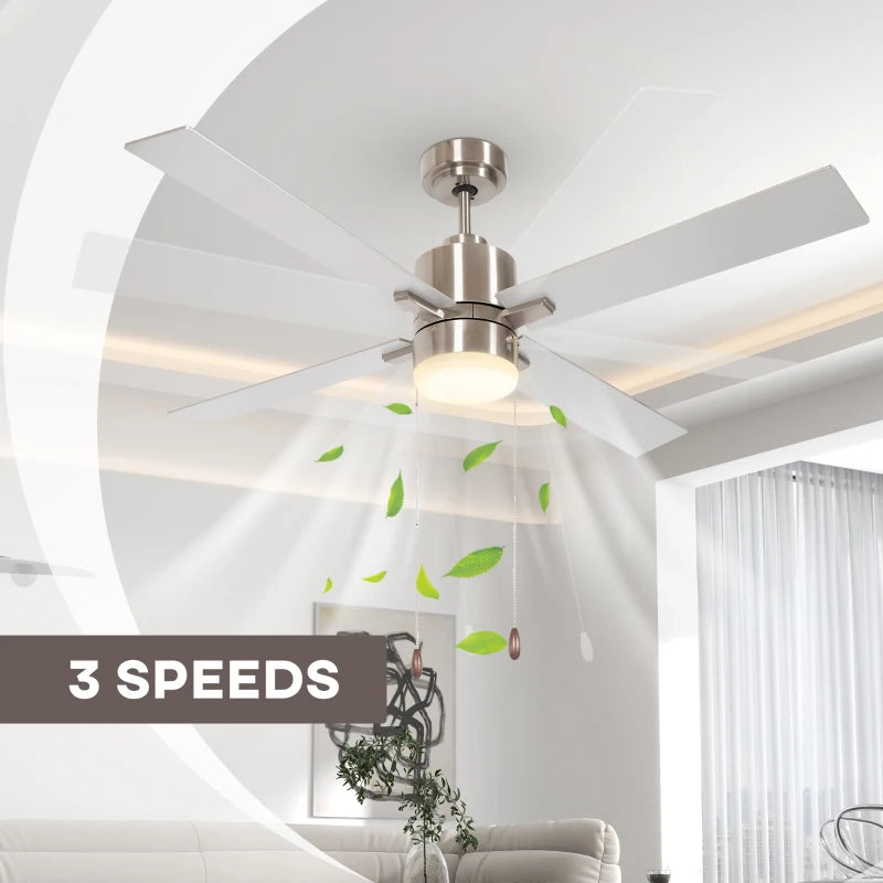 Silver & Natural Tone LED Ceiling Fan with Reversible Blades