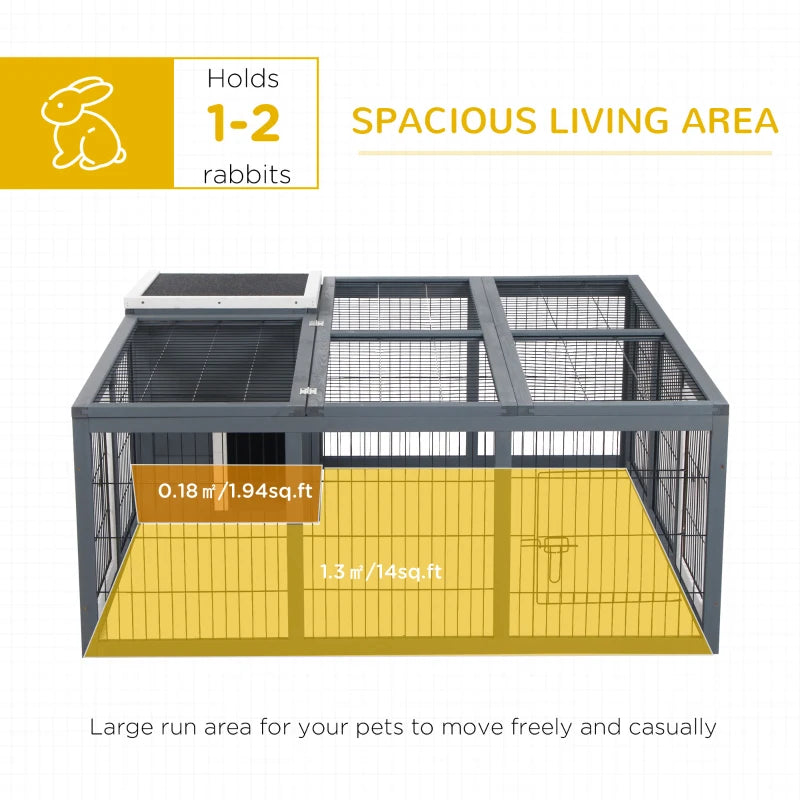 Grey Outdoor Rabbit Hutch with Openable Top, 123 x 120 x 52cm