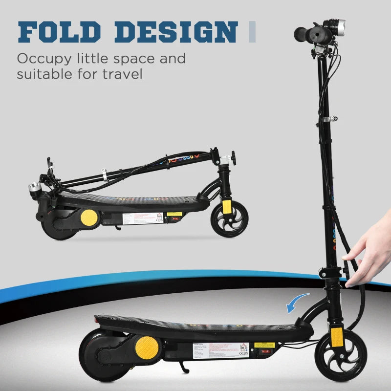 Black Foldable Electric Scooter with LED Headlight for Ages 7-14