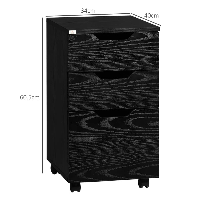 Black 3-Drawer Rolling Storage Cabinet for Home Office