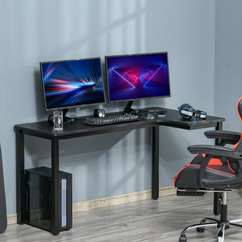 Black L-Shaped Gaming Desk with Cable Management, 145 x 81 x 76cm