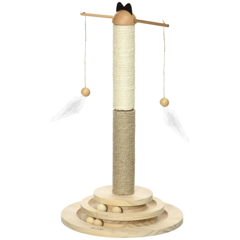 Cat Tree with Scratching Post and Toy Ball - Natural