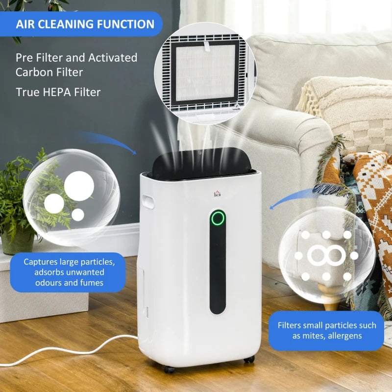 Portable Dehumidifier with Air Purifier Filter, 22L/Day, White