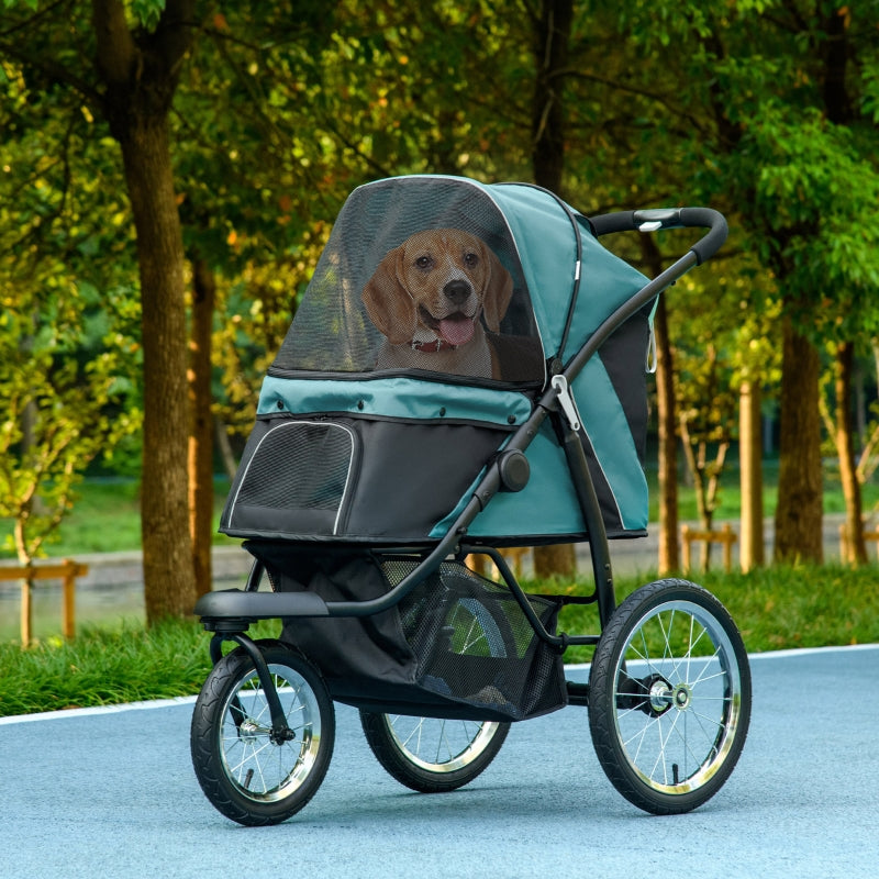 Green Foldable Pet Stroller with Canopy for Small and Medium Dogs