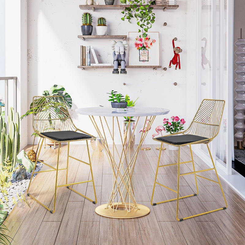 Gold Wire Metal Bar Stools Set of 2 for Kitchen and Bar Counter