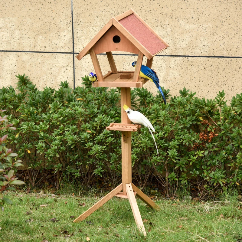 Wooden Garden Bird Feeder Stand, Weather Resistant, 49x45x139cm, Natural