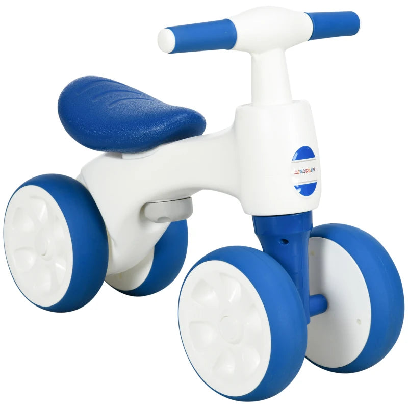 Blue Toddler Balance Bike, Anti-Slip Handlebars, 4 Wheels, No Pedal - Ages 18-36 Months