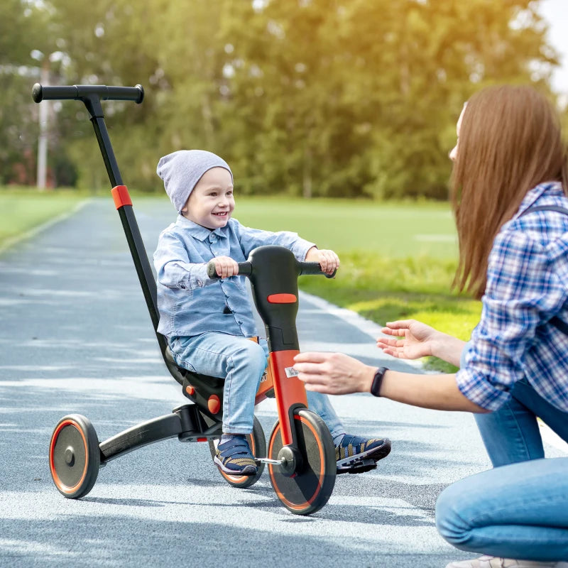 Red Kids Tricycle with Adjustable Push Handle & Detachable Footrest, Ages 1.5-4