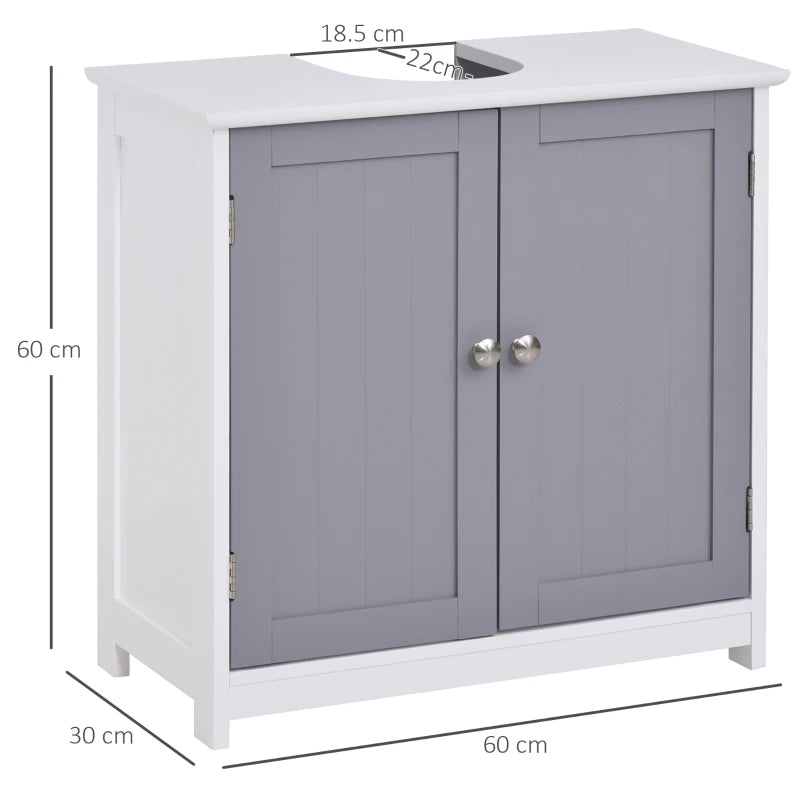 60x60cm Under-Sink Storage Cabinet with Adjustable Shelf - White/Grey