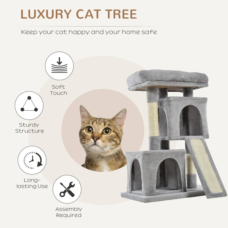 Grey Cat Scratching Post Tower for Indoor Cats - 83cm