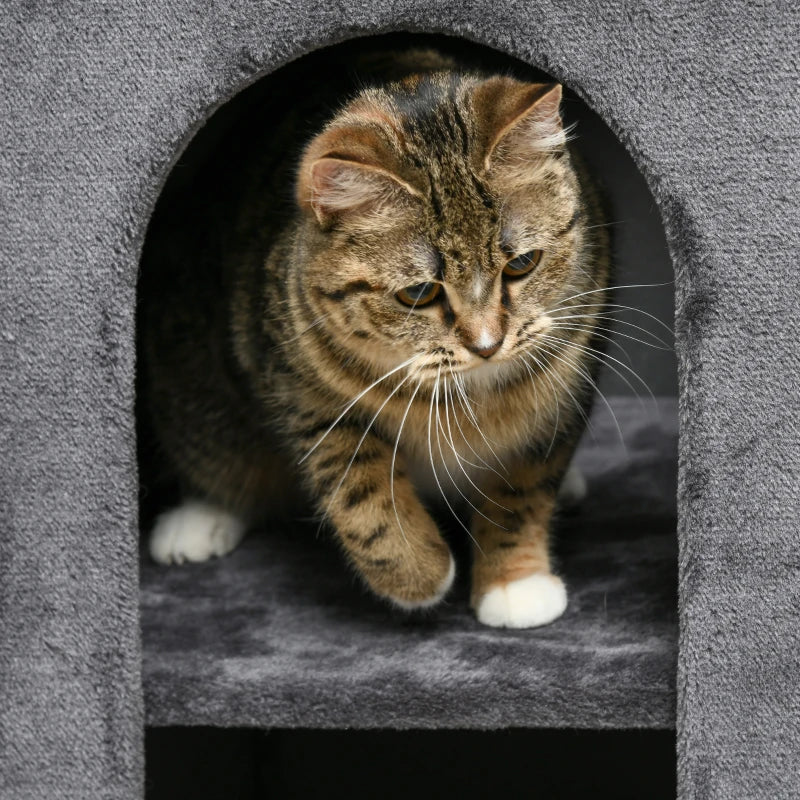 Grey Cat Scratching Barrel with Two Houses for Indoor Cats - 81cm