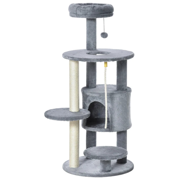 Dark Grey Cat Tree Tower with Toy Ball and Teasing Rope