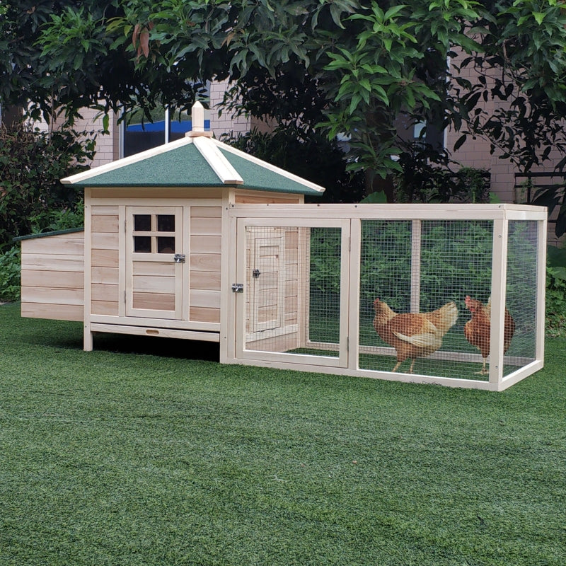 Wooden Chicken Coop with Nesting Box and Run - Outdoor Pet Cage