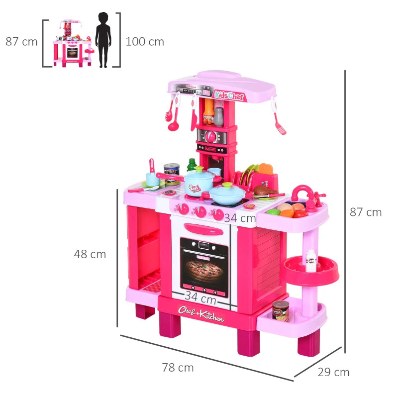 Kids Kitchen Play Set with Realistic Sounds and Lights - Pink