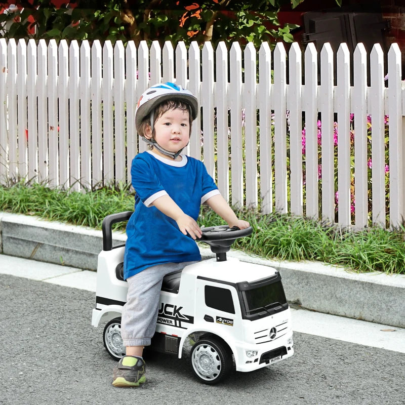 White 3-in-1 Kids Ride-On Mercedes Truck with Storage Handle