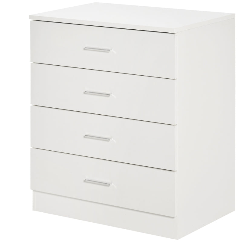 4-Drawer White Storage Cabinet with Metal Rails for Playroom, Nursery, Hallway