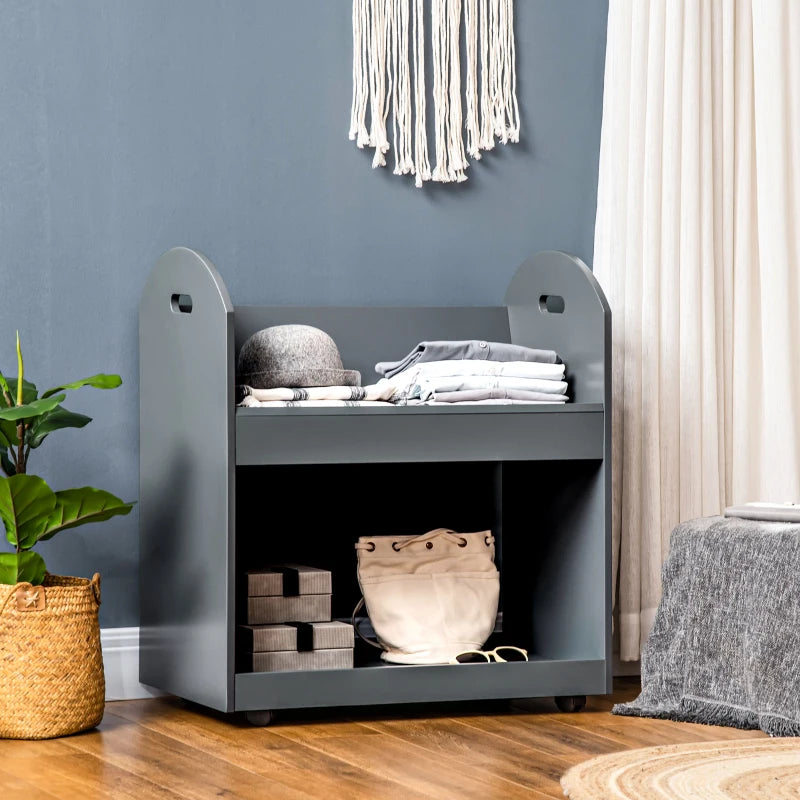 Grey 2-Tier Kitchen Cart Shelf Unit with Wheels