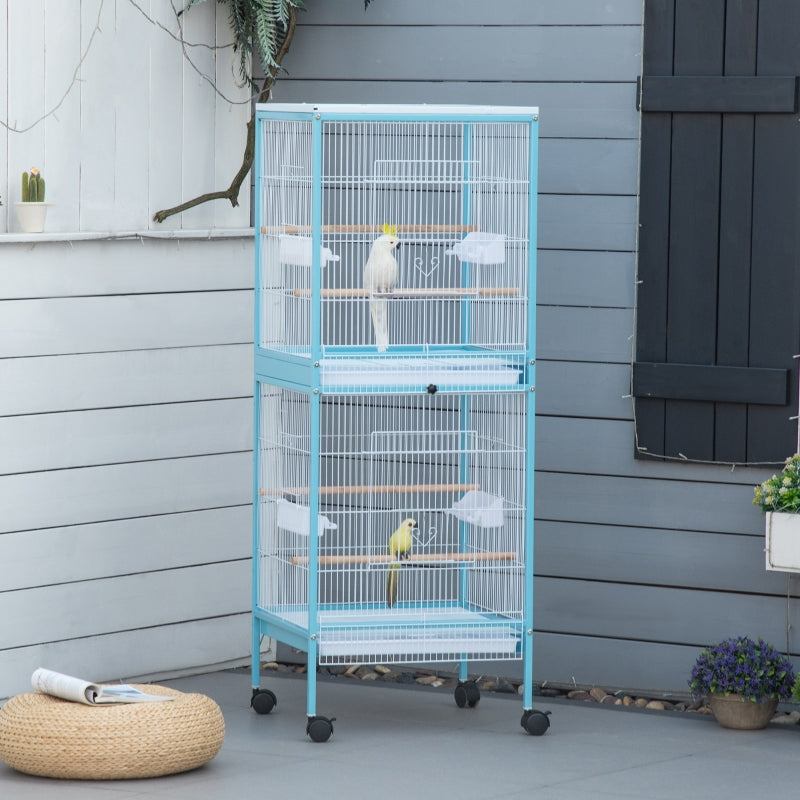 Large Light Blue Bird Cage with Stand and Wheels