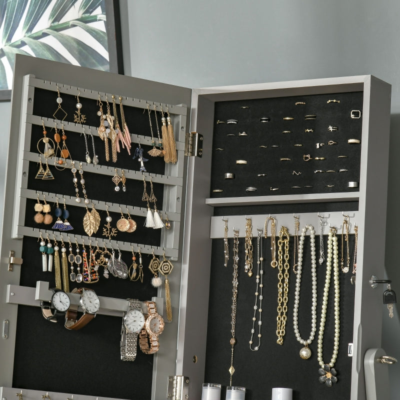 Grey Full Length Mirror Jewellery Cabinet with Storage and Lockable Organizer