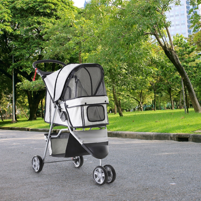 Grey Pet Travel Stroller for Small Dogs - 3-Wheel Puppy Carrier