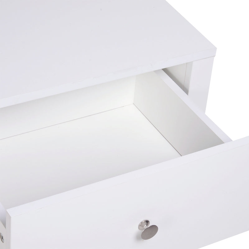 White Modern Bedside Table with Drawer Shelf