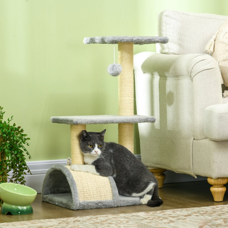 72cm Cat Tree with Scratching Post & Pad - Light Grey