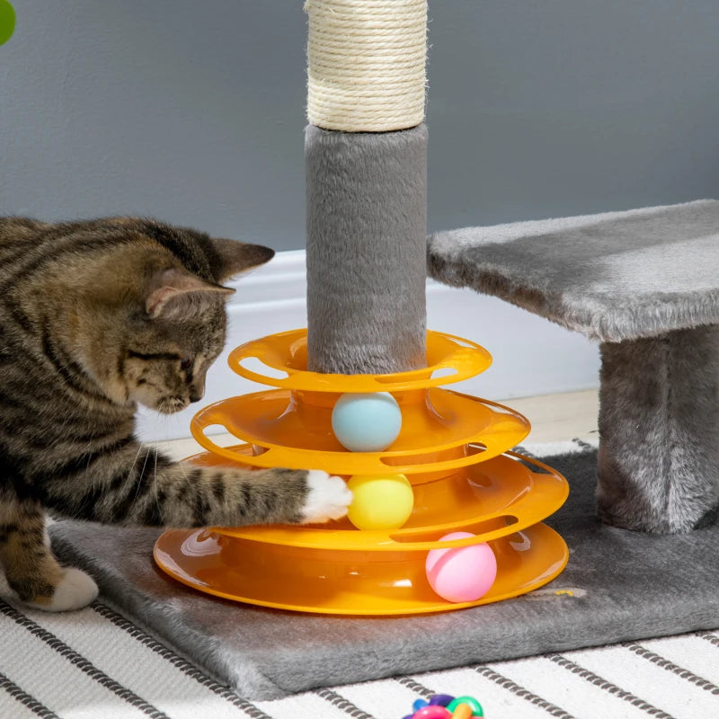 Grey 56cm Cat Tree Tower with Scratching Posts and Toy Ball